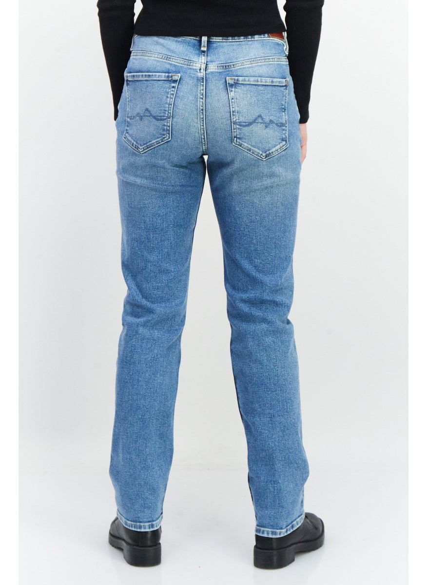 Pepe Jeans Women Straight Fit High Waist Washed Stretchable Jeans, Blue  - Image 2