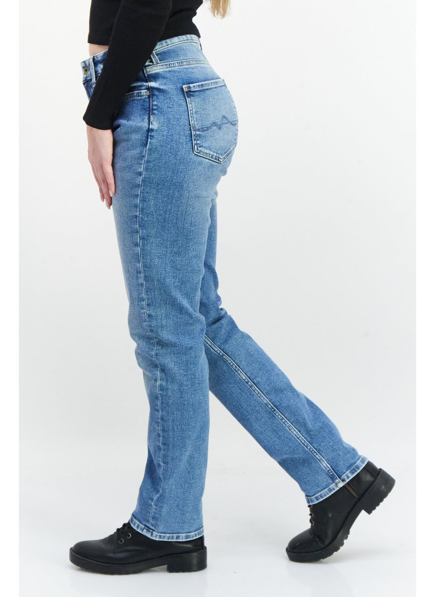 Pepe Jeans Women Straight Fit High Waist Washed Stretchable Jeans, Blue  - Image 4