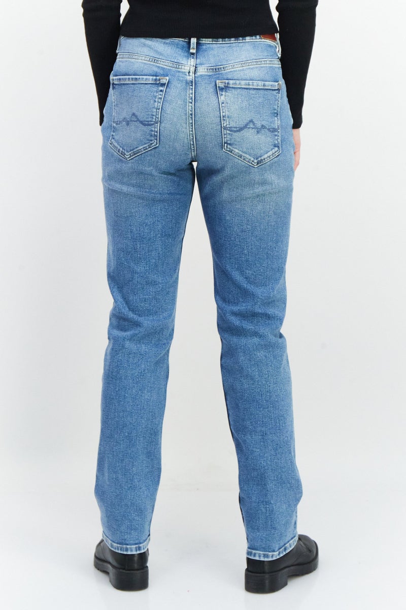 Pepe Jeans Women Straight Fit High Waist Washed Stretchable Jeans, Blue - Image 2