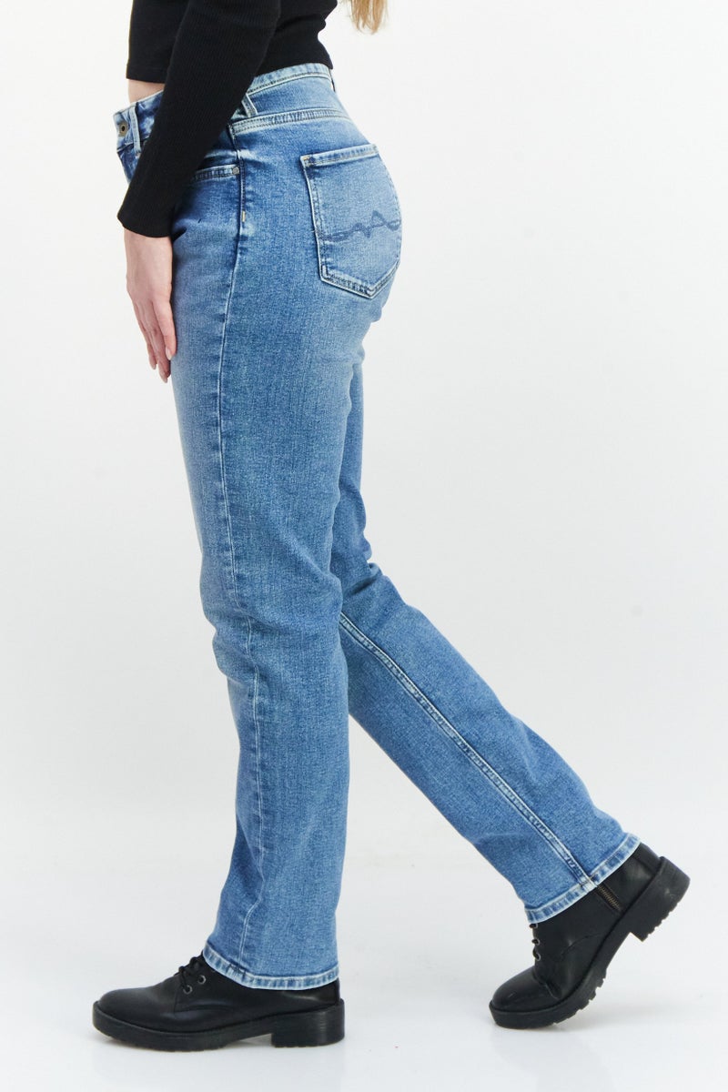 Pepe Jeans Women Straight Fit High Waist Washed Stretchable Jeans, Blue - Image 4