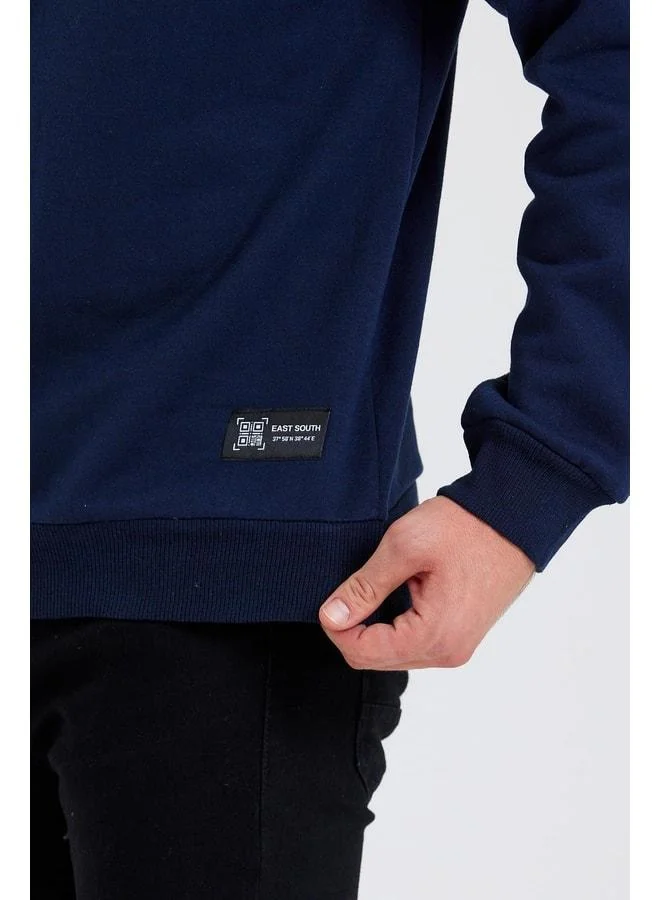 Mmetalic  Men's Navy Crewneck Sweatshirt with Label Detail and Cotton Interior for Men | Best Price UAE