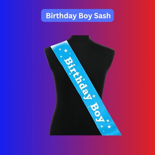 KITTER Blue Birthday Boy Sash Birthday Decoration Set For Boys, With 1 Blue Star Foil Balloon, 2 Golden Foil Curtains, 20 Balloons (Blue & White), 1 Happy Birthday Banner, 1 Balloon Arch, Party Decor - Image 5