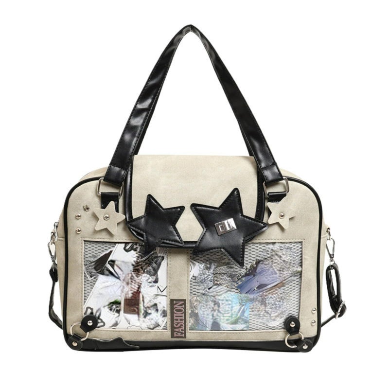 BlingKicks Ita Bag Cute Bag Kawaii Star Large Capacity Crossbody Bag for Women Lightweight and Stylish (Off-white) - Image 1