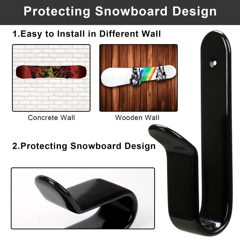 Rolitwils Snowboard Wall Mount Clips, Horizontal Skateboard Wall Mountï¼ŒSnowboard Display Stand for Room, Garage - Image 3
