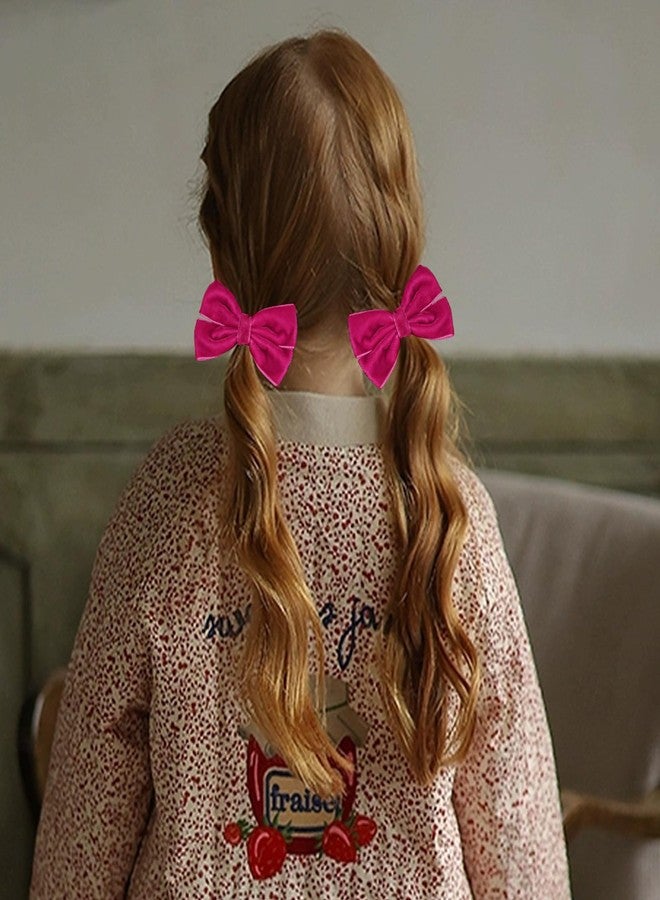 Miroksh Velvet Ribbon Hair Bows Clips 4pc Assorted Colors 2 Sizes 4.5" & 3.14" Long Tail Dress Bow Alligator Barrettes,School Uniform Ponytail Accessory for Girls Kids Teens Women Gift Set (Hot Pink) - Image 3