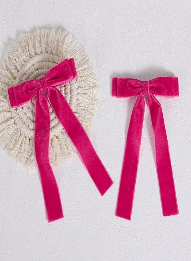 Miroksh Velvet Ribbon Hair Bows Clips 4pc Assorted Colors 2 Sizes 4.5" & 3.14" Long Tail Dress Bow Alligator Barrettes,School Uniform Ponytail Accessory for Girls Kids Teens Women Gift Set (Hot Pink) - Image 5