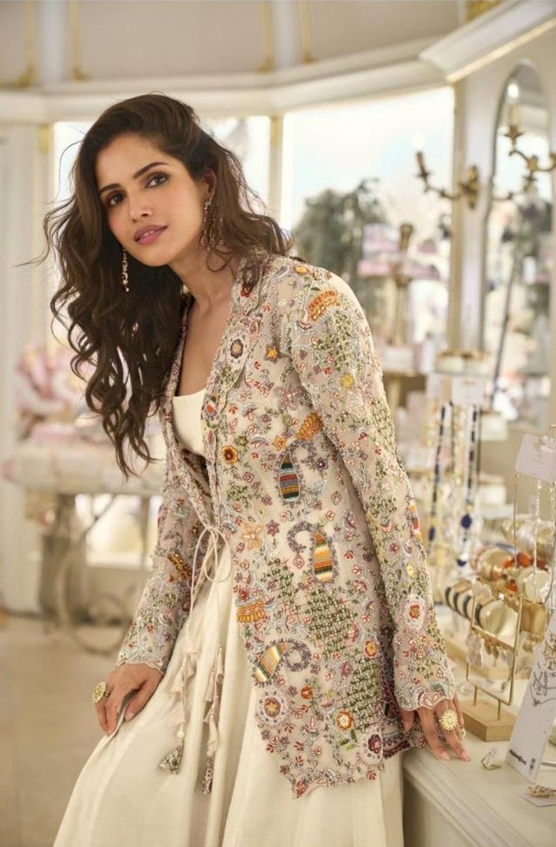 ANAITA Off White Silk Free Size Stitched Suit with Embroidery Work - Image 2
