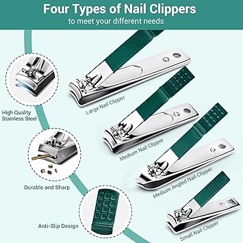 DUAIU Nail Clippers Manicure Set DUAIU 12PCs Professional Nail Clipper Set Stainless Steel Pedicure Kit for Men Women Nail Care Tools Grooming Kit with Travel Case Green - Image 3
