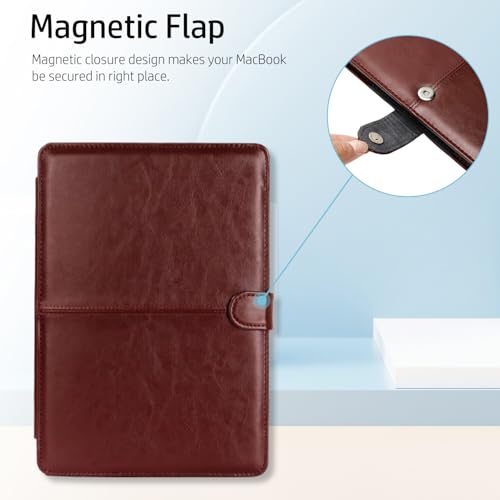 Robustrion Premium PU Leather Protective Folio Case Cover for MacBook Air 13.6 inch Case 2022 Release A2681 M2 Chip - Brown - Image 5