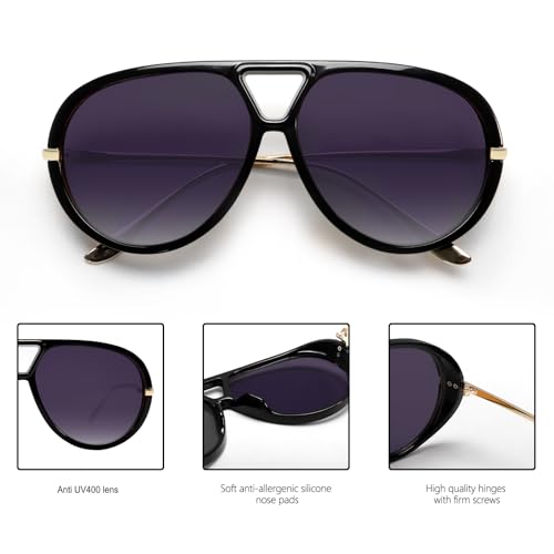 GUVIVI Retro Gold Aviator Sunglasses for Women Men, 2026 Metal Oversized 70s Aviators Black Vacation Beach Sun Glasses - Image 5