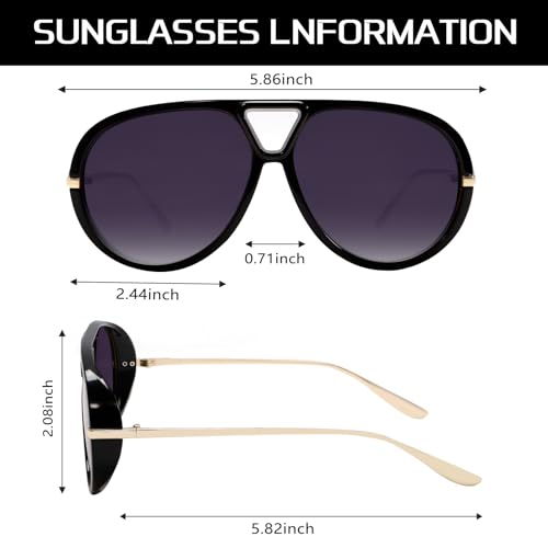GUVIVI Retro Gold Aviator Sunglasses for Women Men, 2026 Metal Oversized 70s Aviators Black Vacation Beach Sun Glasses - Image 4