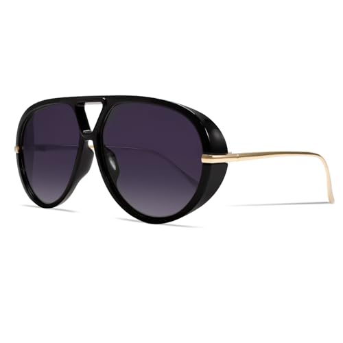 GUVIVI Retro Gold Aviator Sunglasses for Women Men, 2026 Metal Oversized 70s Aviators Black Vacation Beach Sun Glasses - Image 1