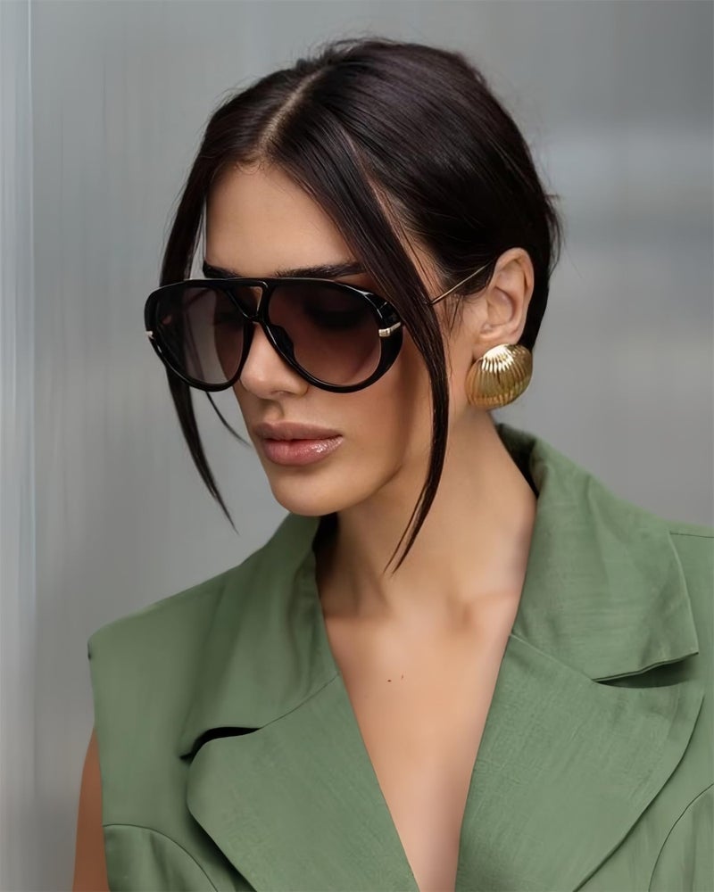 GUVIVI Retro Gold Aviator Sunglasses for Women Men, 2026 Metal Oversized 70s Aviators Black Vacation Beach Sun Glasses - Image 3