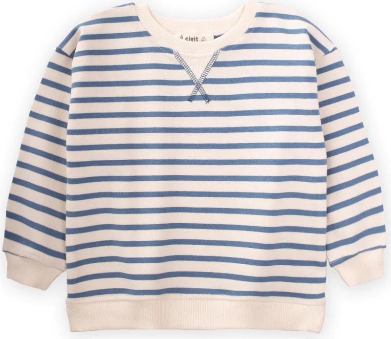 Cigit Striped Cardigan Detailed Seasonal Sweater 2-12 Years Indigo Blue