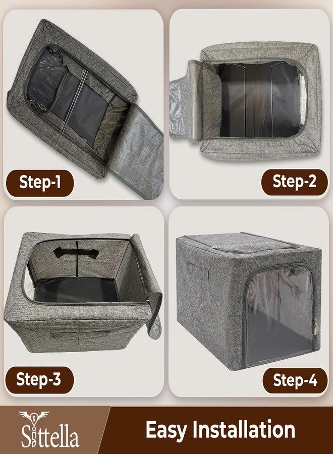 SITTELLA® 1-Pack 56L Double-Sided Zipper Wardrobe Organizer, Foldable Storage Box for Clothes, Toys, Books, Blankets (Grey) - Image 4