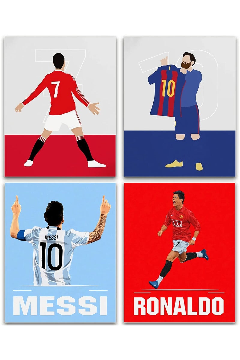 BPA Football Sports Star Posters Cristiano Ronaldo and Lionel Messi Wall Art Prints, Soccer Superstar Canvas Posters, Motivational Sports Art Prints for Home Decor, Set of 4 (8"x10" Unframed) - Image 1