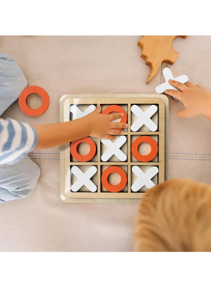 KASTWAVE Tic-Tac-Toe Game Toy, Classic Wooden Checkerboard Educational Family Game Toys Set, Portable Casual Tabletop Game for Adults and Kids, Party Classroom Games White and Orange - Image 4