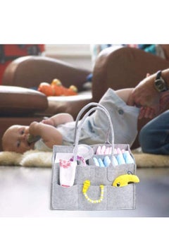 Y&D Baby Diaper Caddy, Portable Changing Table Organiser Nursery Storage Bin Basket with Changeable Compartments, Wipes Bag, Grey Nappy Caddy Organise  - Image 4