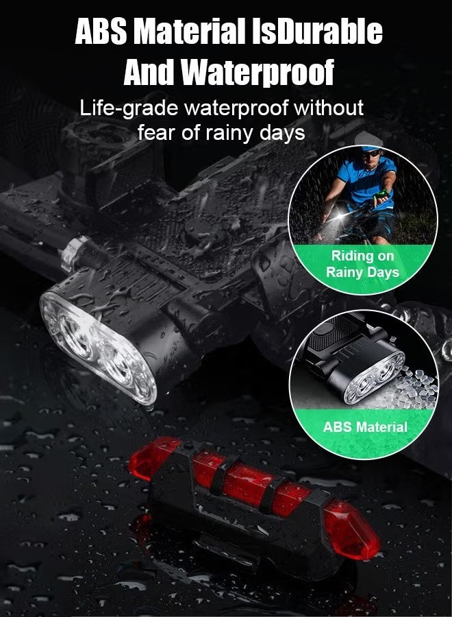مجموعة مصابيح دراجة 4 في 1، مصباح أمامي فائق السطوع 600 لومن ومصابيح خلفية خلفية مع بطارية 3000 مللي أمبير في الساعة وبنك طاقة/حامل هاتف/بوق/أوضاع إضاءة متعددة/مضاد للماء، سهلة التركيب، مجموعة مصابيح دراجة قابلة لإعادة الشحن عبر USB لركوب الدراجات الليلية على الطرق الجبلية - Image 5