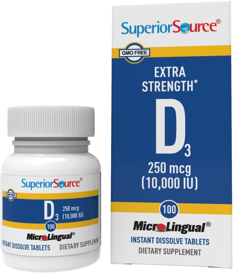 Superior Source Extra Strength D3 250 mcg 10,000 IU - (100) MicroLingual Instant Dissolve Tablets - Dietary Supplement - Image 1