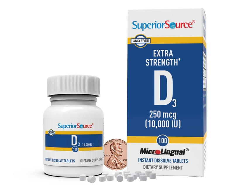Superior Source Extra Strength D3 250 mcg 10,000 IU - (100) MicroLingual Instant Dissolve Tablets - Dietary Supplement - Image 2