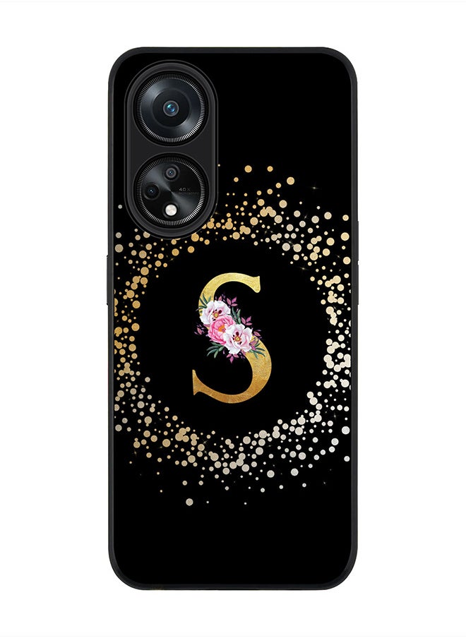 Stylizedd Rugged Black edge case for Oppo A98 5G, Slim fit Thin Cover- Custom Monogram Initial Letter Floral Pattern Alphabet- S (Black)  - Image 1