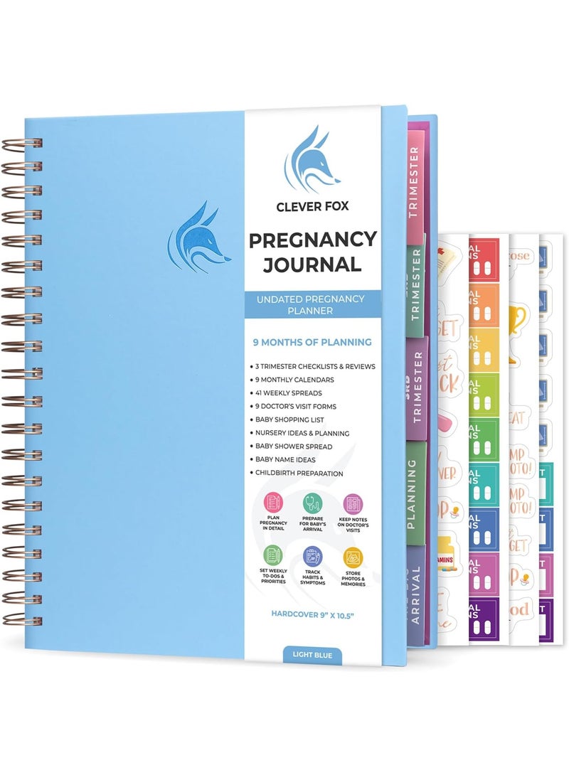 Clever Fox Clever Fox Pregnancy Journal & Memory Book - Pregnancy Planner & Notebook for Expecting Moms – Baby Keepsake, First Time Moms Gift (Light Blue, 9" x 10.5") - Image 1