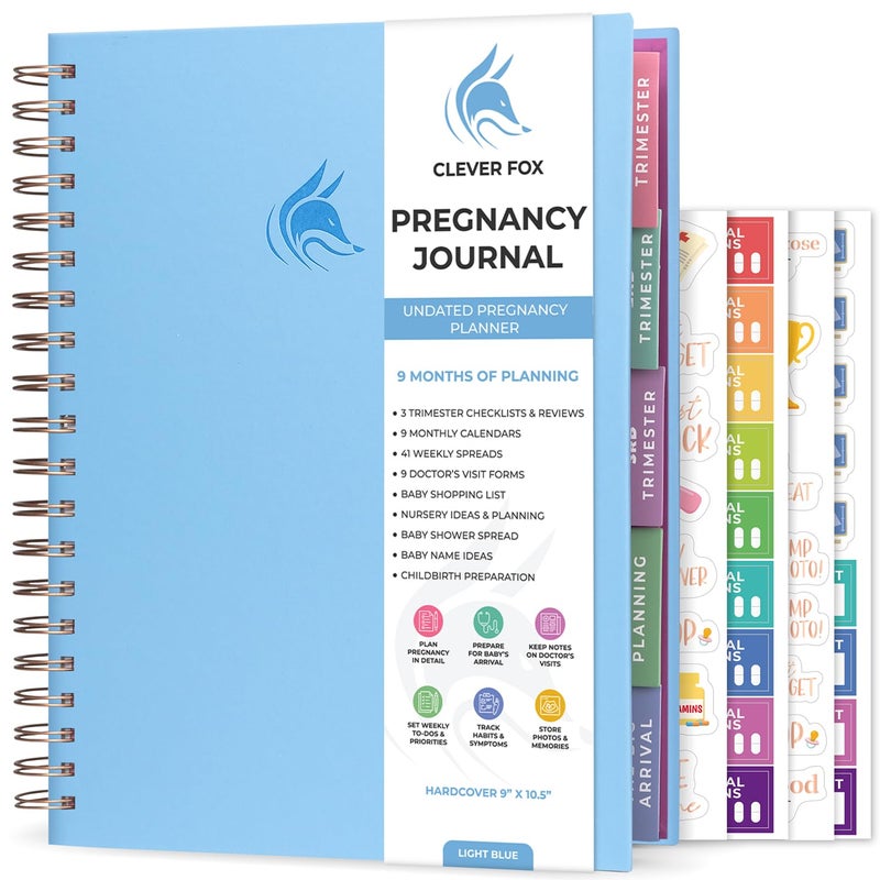 Clever Fox Pregnancy Journal & Memory Book - Pregnancy Planner & Notebook for Expecting Moms â€“ Baby Keepsake, First Time Moms Gift (Light Blue, 9" x 10.5") - Image 1
