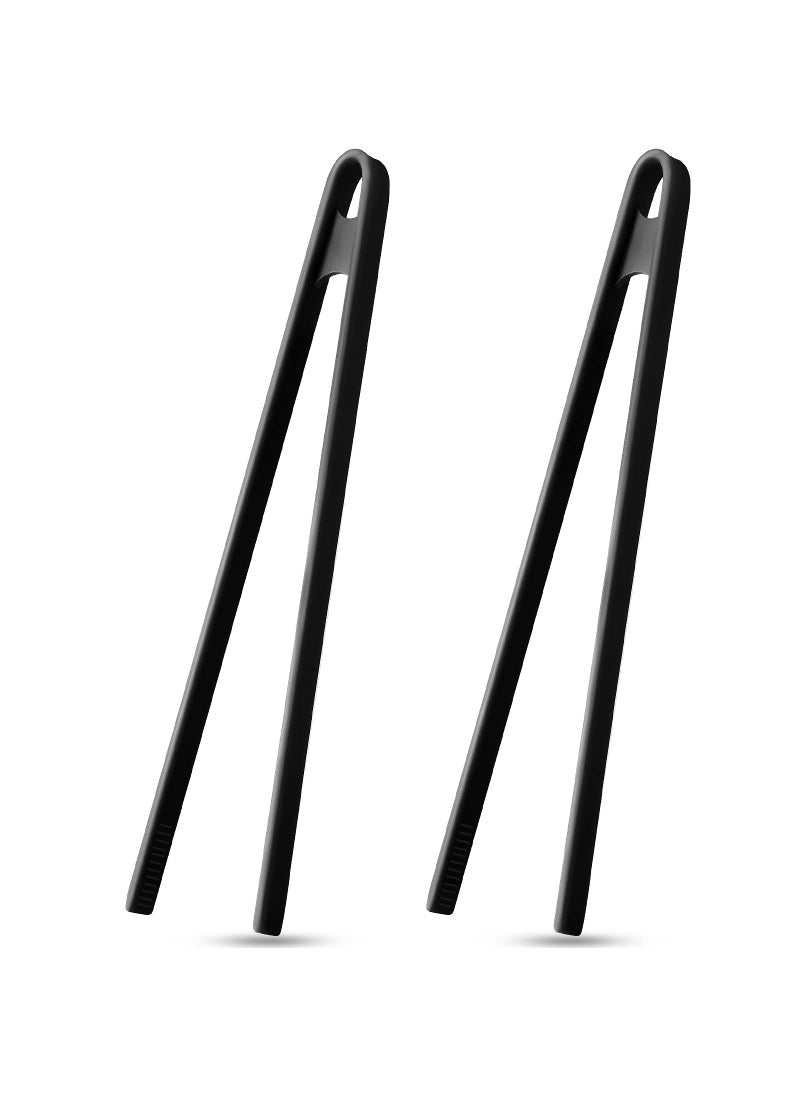 Patelai Patelai 2 Pieces 118 Inch Silicone Trivet Tongs for Cooking Silicone Tongs Kitchen Utensils Heat Resistant NonStick Food BBQ Grilling SuppliesBlack 