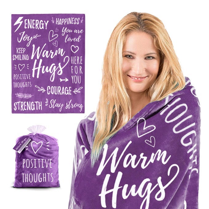 GET WELL GIFT FOR WOMEN MEN SUPER SOFT HUG BLANKET WITH INSPIRATIONAL WORDS HEALING BLANKET CARE PACKAGE COMFORTING GIFT FOR CANCER PATIENTS OTHERS AT HARD TIMES 50X60 PURPLE