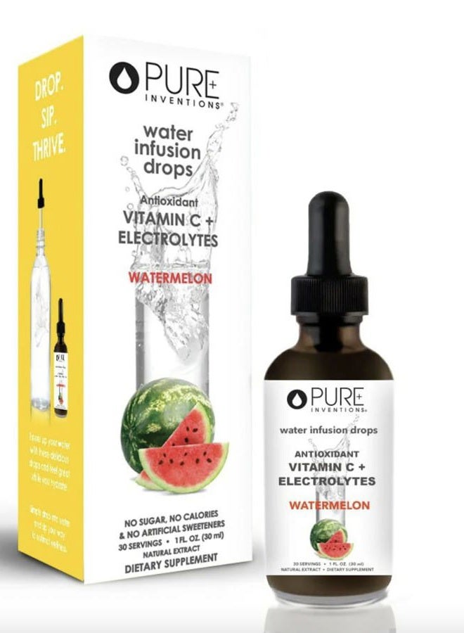 Pure Inventions Water Infusion Drops - Antioxidant Vitamin C + Electrolytes - No Sugar, Calories, or Artificial Sweeteners - Watermelon, 30 servings - Image 1