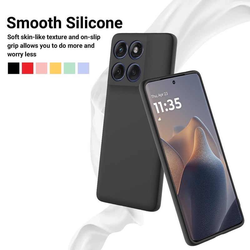 erorex For Motorola Edge 60 Pro Solid Color Liquid Silicone Dropproof Full Coverage Phone Case(Black) - Image 3