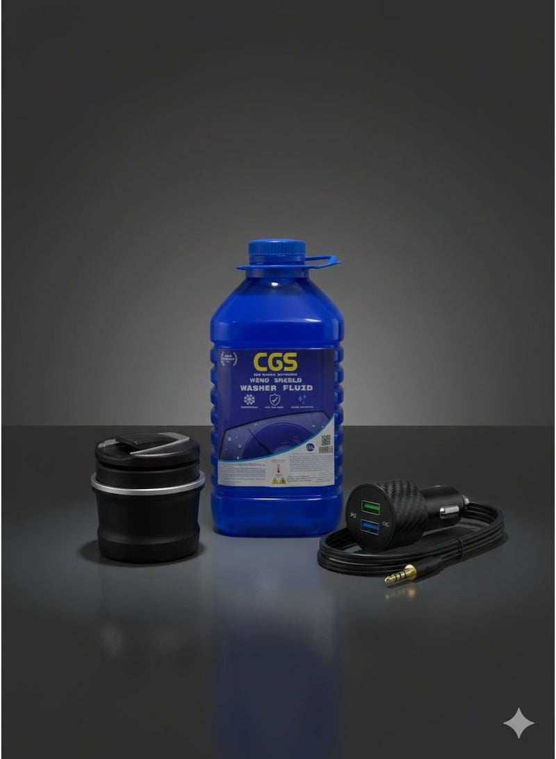 سي جي اس حامل سجائر LED متطور + مياه مساحات + شاحن سيارة 49 واط مع كابل AUX - Image 2