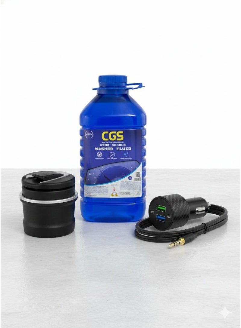 سي جي اس حامل سجائر LED متطور + مياه مساحات + شاحن سيارة 49 واط مع كابل AUX - Image 1