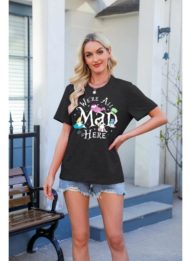 BANGELY Magical Shirt Women Magic Princess T-Shirt We're All Mad Here Fairy Graphic Shirts Vacation Party Casual Short Sleeve Top, Grey, L - Image 3