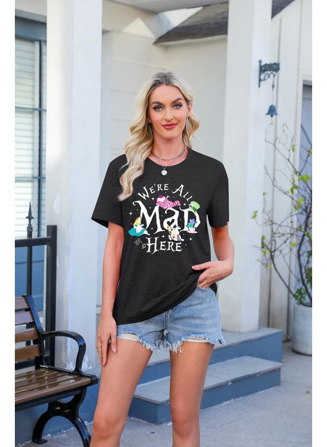 BANGELY Magical Shirt Women Magic Princess T-Shirt We're All Mad Here Fairy Graphic Shirts Vacation Party Casual Short Sleeve Top, Grey, L - Image 2