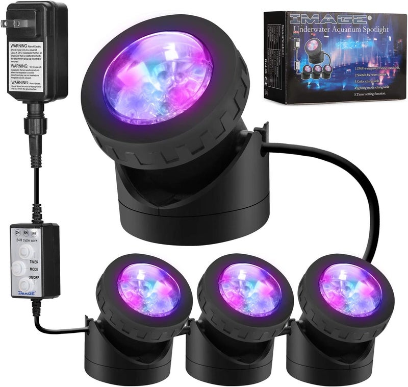 Image Pond Lights Remote Control Submersible LED Lights [Set of 4] IP68 Underwater Lights Aquarium Spotlight 48LED with Timer Landscape Lamp for Swimming Pool Fish Tank Fountain Pond Decoration - Image 1