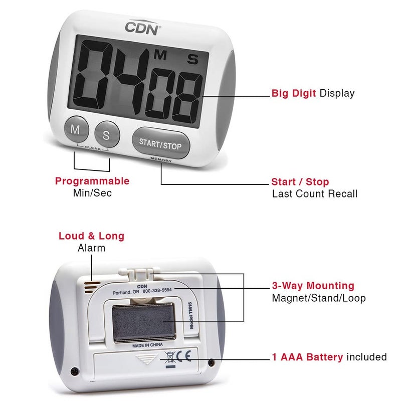 CDN Extra-Big Digit Timer | Counts Up & Down, 100 Minutes by Minutes & Seconds, Extra-Large Digits, Loud Alarm, Stand, Hang, Magnet Mounting, Perfect for Batch Baking - TM15 - Image 3