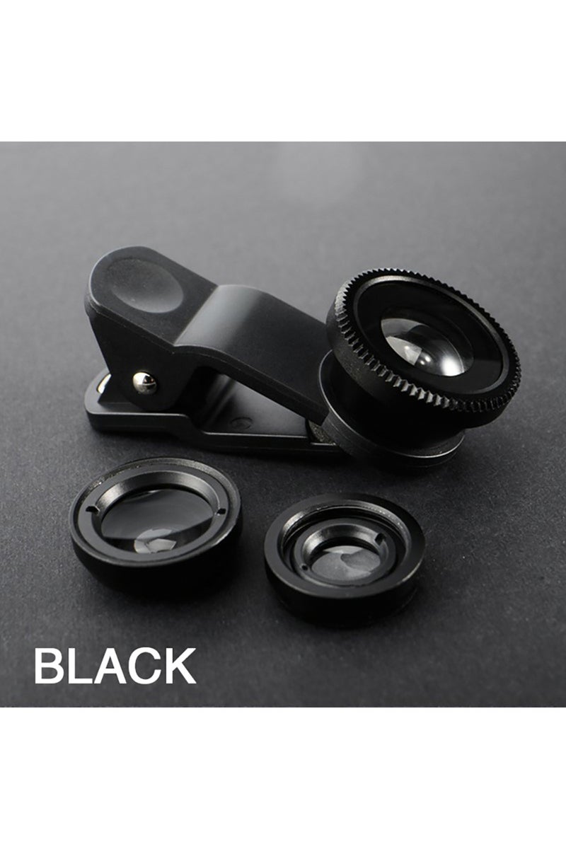 erorex Black 3 in 1 Lens Magnifying Glass 0.67X Wide Angle Fisheye Phone Lens Micro Camera Len Universal Ki