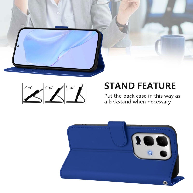 إيروريكس جراب هاتف من الجلد بلون سادة لهاتف Infinix Note 50S مع حبل (أزرق داكن) - Image 3