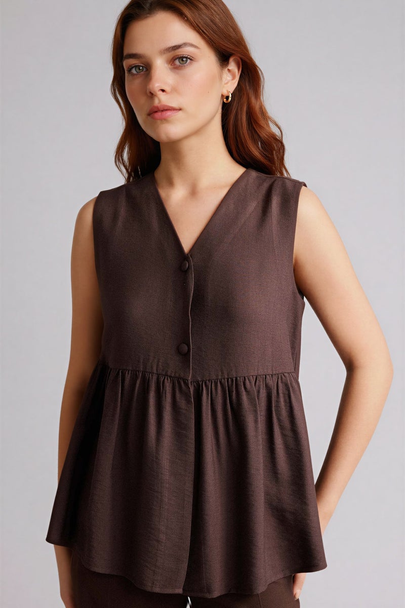 DeFacto Brown Woman Regular Fit V-Neck Vest Casual - Image 1