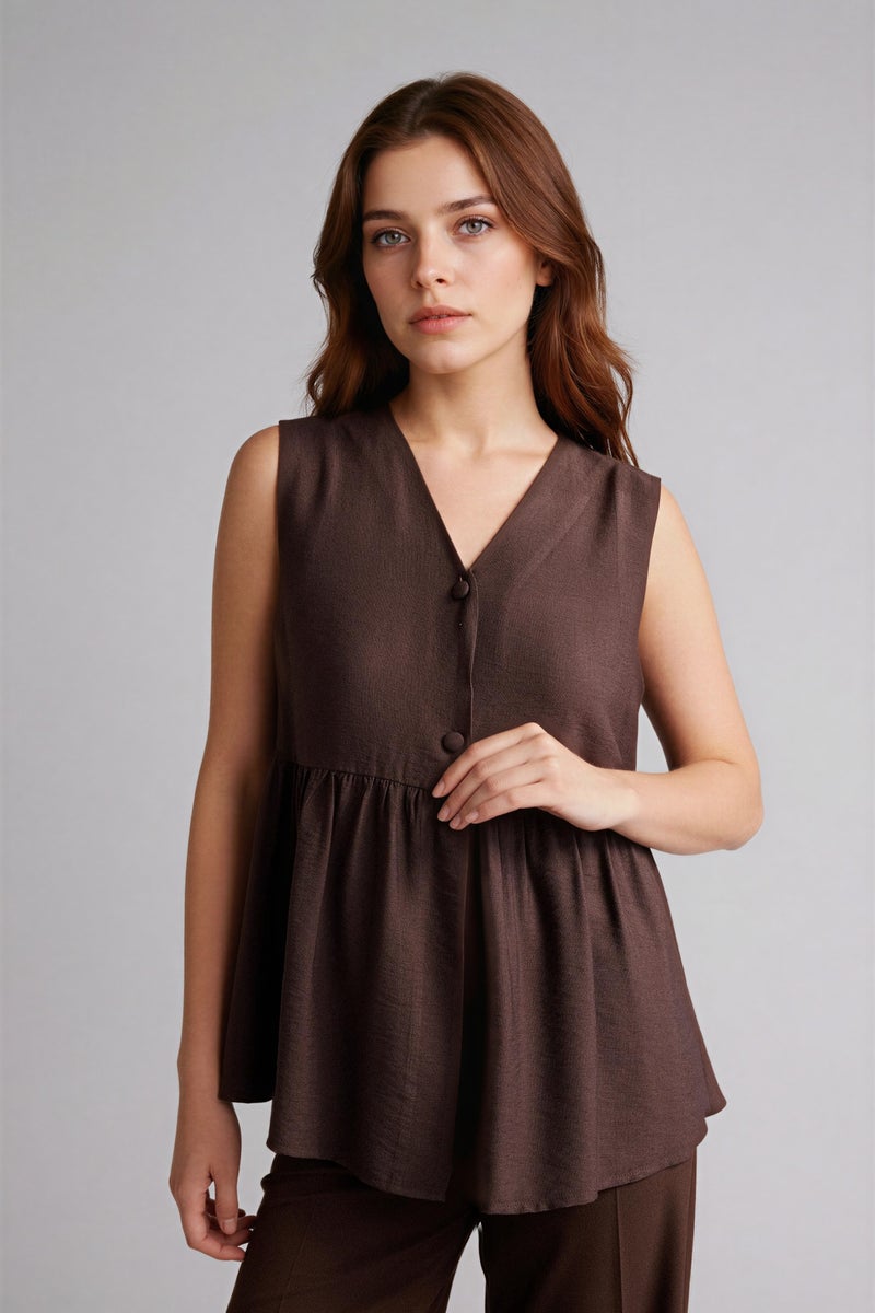 DeFacto Brown Woman Regular Fit V-Neck Vest Casual - Image 3