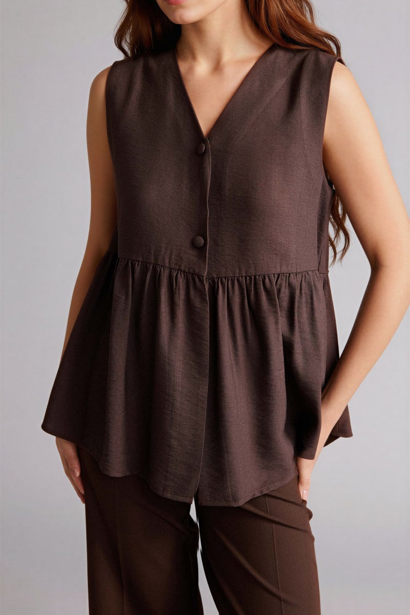 DeFacto Brown Woman Regular Fit V-Neck Vest Casual - Image 4