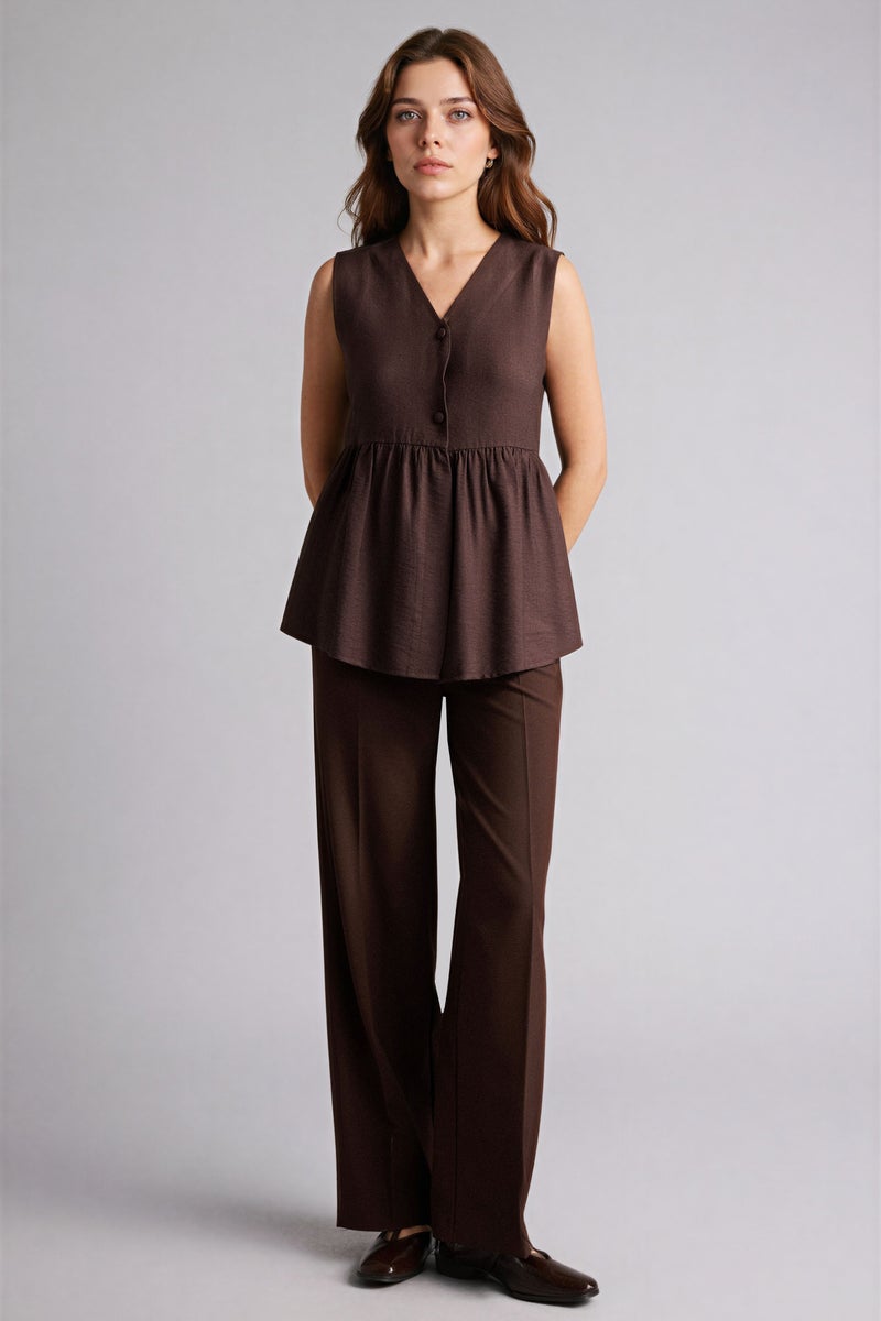 DeFacto Brown Woman Regular Fit V-Neck Vest Casual - Image 2