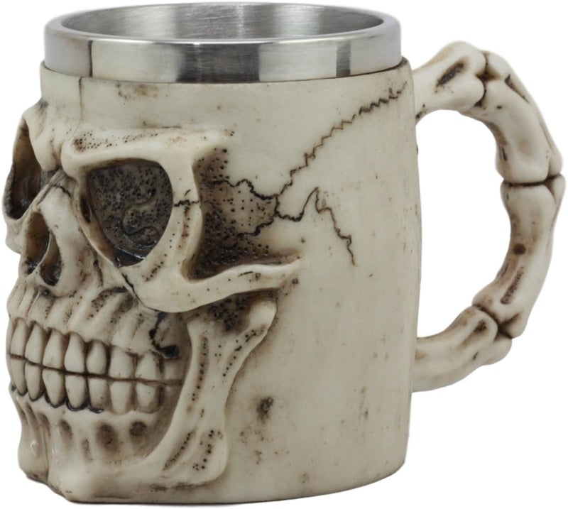Ebros Gift Mars Roswell Alien Zorg Eerie Skull Sculptural Coffee Mug Zorg ET Skeleton Resin Drinking Cup With Stainless Steel Rim Interior Macabre Ossuary Skulls Drinkware - Image 4