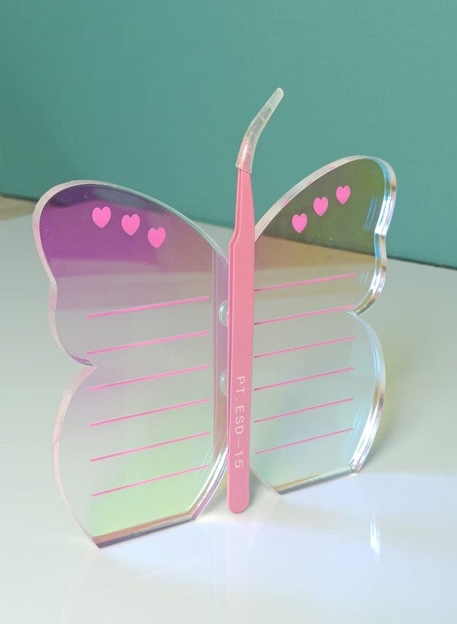 LIXIMMAZN Grafting False Eyelash Acrylic Extension Pallet, Eyelash Extension Tweezers Plate Pad Makeup Palette Individual Training Tools Butterfly-shaped (Dazzling(5.9x3.9inch)) - Image 4
