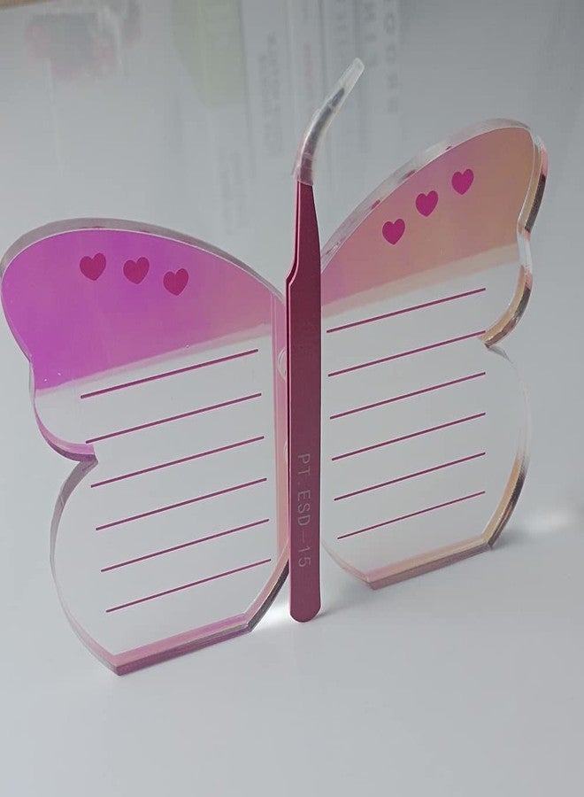 LIXIMMAZN Grafting False Eyelash Acrylic Extension Pallet, Eyelash Extension Tweezers Plate Pad Makeup Palette Individual Training Tools Butterfly-shaped (Dazzling(5.9x3.9inch)) - Image 3