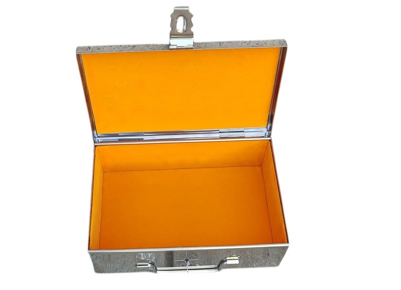GinoSet® Stainless Steel Storage Box, Cash Box, Pooja Peti, Organizer, Vanity Storage Box, Jewellery Safe Bank Locker, Cash Box With Handicrafts Digital Meena Kari Design (Yellow, 9 Inch) - Image 1