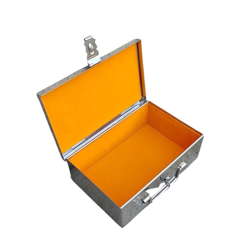 GinoSet® Stainless Steel Storage Box, Cash Box, Pooja Peti, Organizer, Vanity Storage Box, Jewellery Safe Bank Locker, Cash Box With Handicrafts Digital Meena Kari Design (Yellow, 9 Inch) - Image 2
