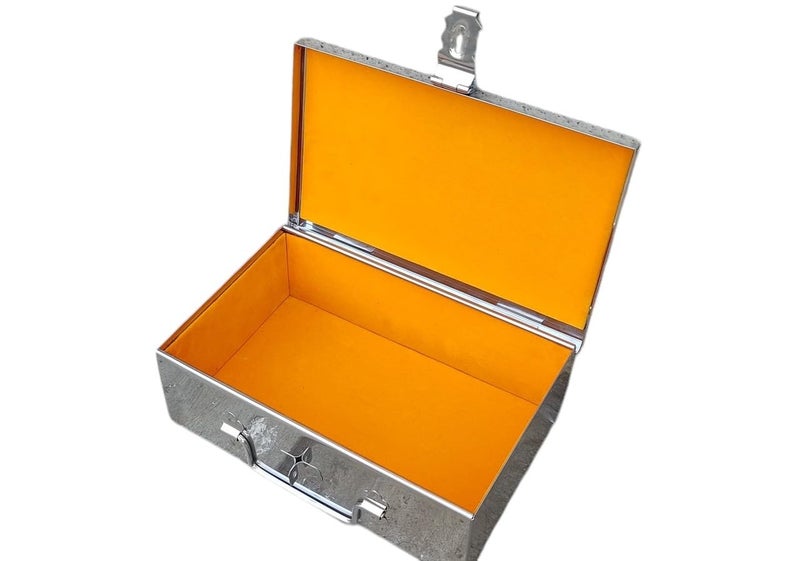 GinoSet® Stainless Steel Storage Box, Cash Box, Pooja Peti, Organizer, Vanity Storage Box, Jewellery Safe Bank Locker, Cash Box With Handicrafts Digital Meena Kari Design (Yellow, 9 Inch) - Image 3